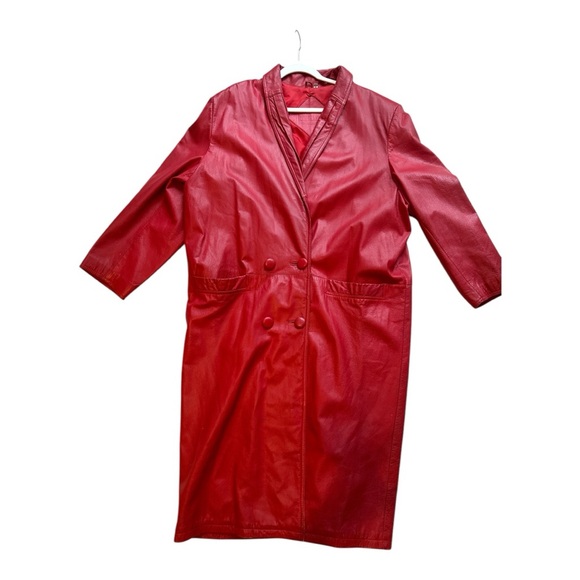 Y2K Preston & York Geniune  leather  full length Chrismats Red  jacket XL - Picture 3 of 14